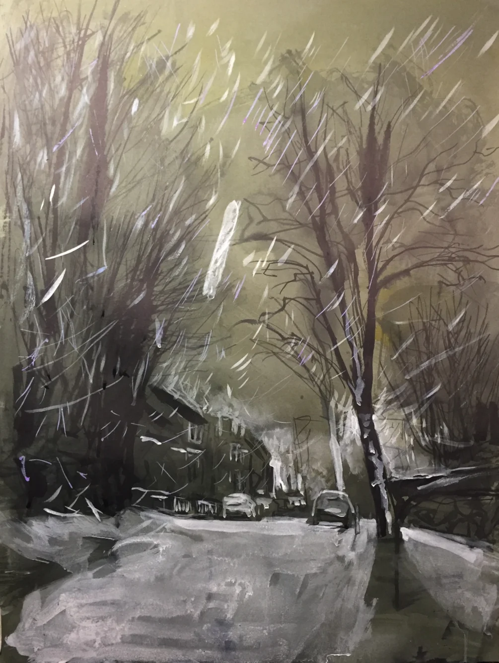 Hartington Street in the snow, ink on Ingres paper, a little over A2 size. Hartington Street in the snow, ink on Ingres paper, a little over A2 size.