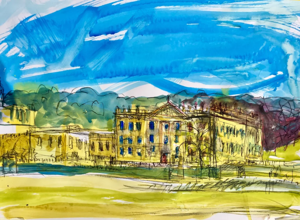 Chatsworth House, ducks, ink and conte on A2 Chatsworth House, ducks, ink and conte on A2