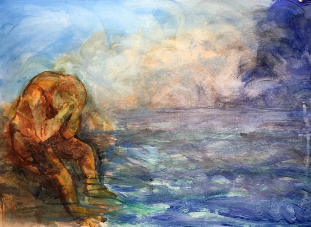 Shore of eternity, acrylic on A2 cartridge Shore of eternity, acrylic on A2 cartridge