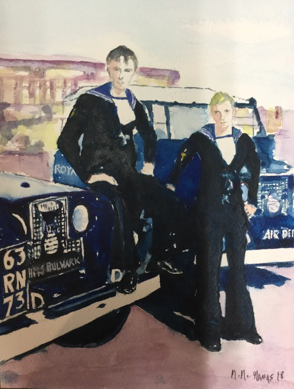 Geoff and Colin, Naval Airmen, Aircraft Handlers, ships Landrover drivers, HMS Bulwark. Geoff and Colin, Naval Airmen, Aircraft Handlers, ships Landrover drivers, HMS Bulwark.