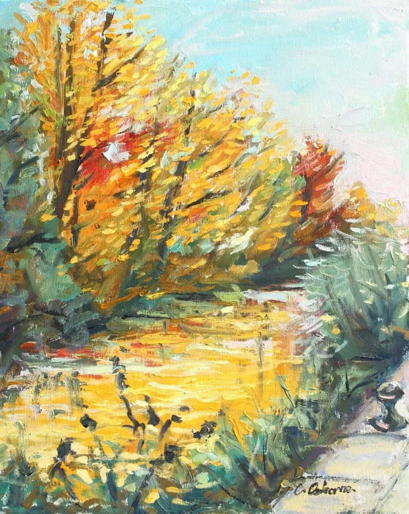 Golden trees and water along the city canal, Limerick Golden trees and water along the city canal, Limerick