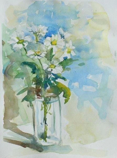 White chrysanths in jar White chrysanths in jar