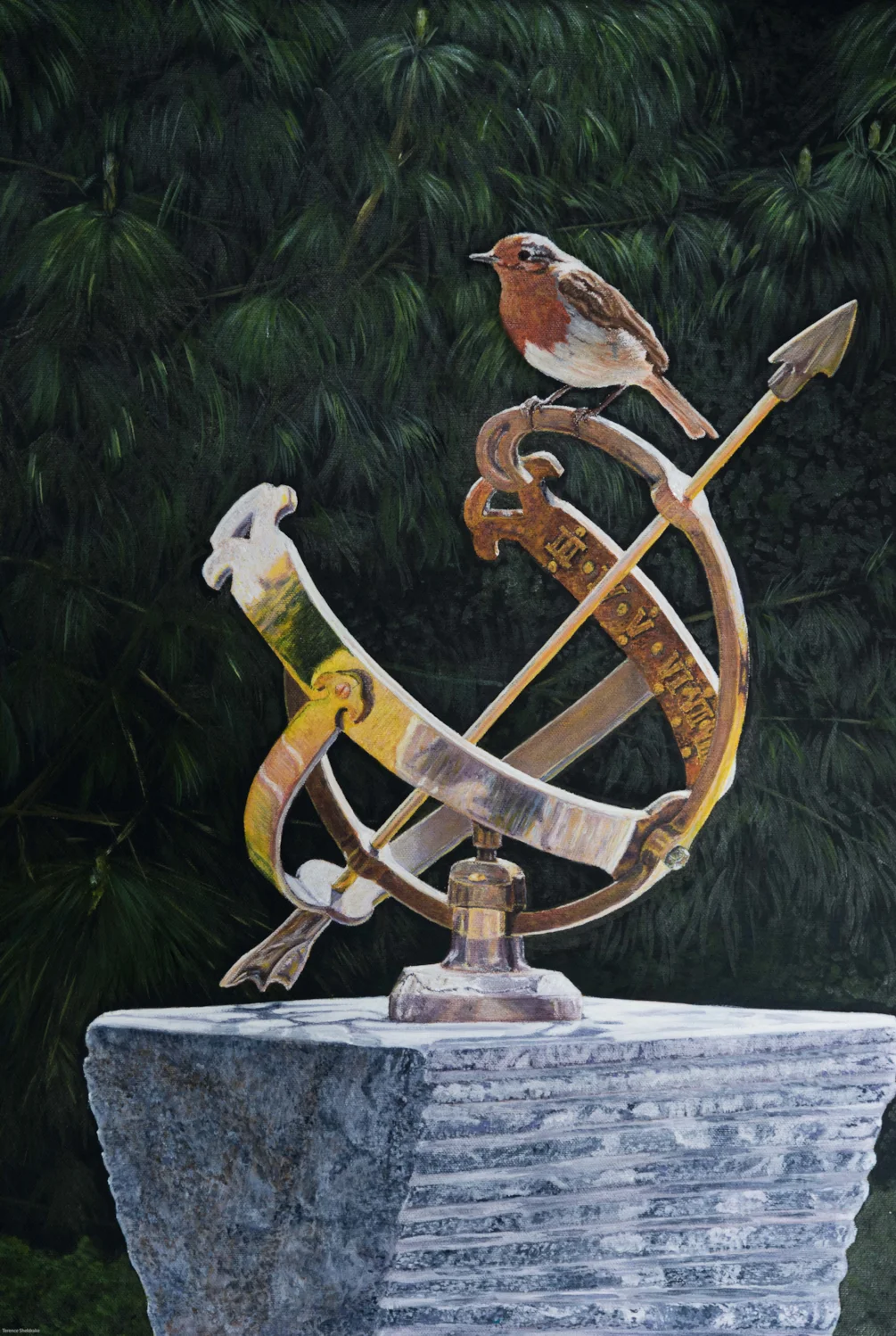 Robin on Armillary Robin on Armillary