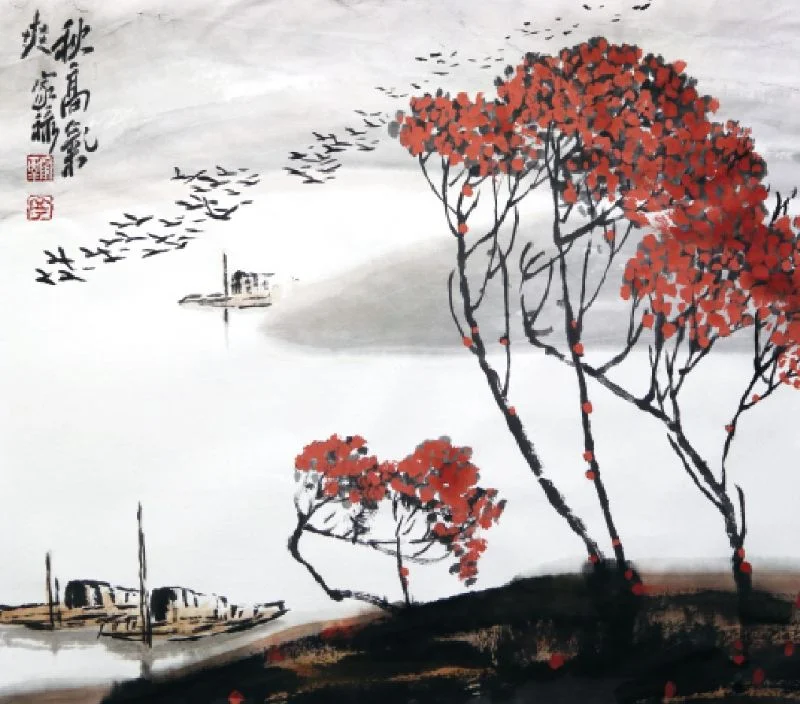 How to paint an autumn landscape using Chinese brush painting techniques