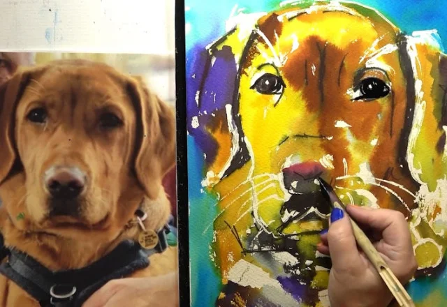 Mixed media labrador painting