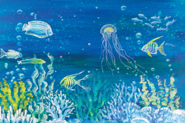 Underwater World, Jackie Garner, acrylic on mountboard, 11x7in (28x43cm)