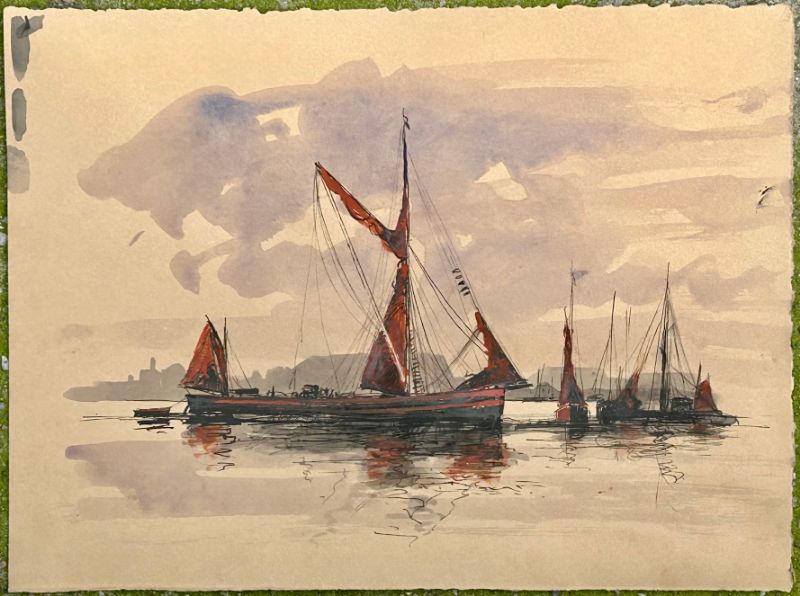 Thames Barge Under Sail On an Essex Estuary, England, Original cheapest Watercolour