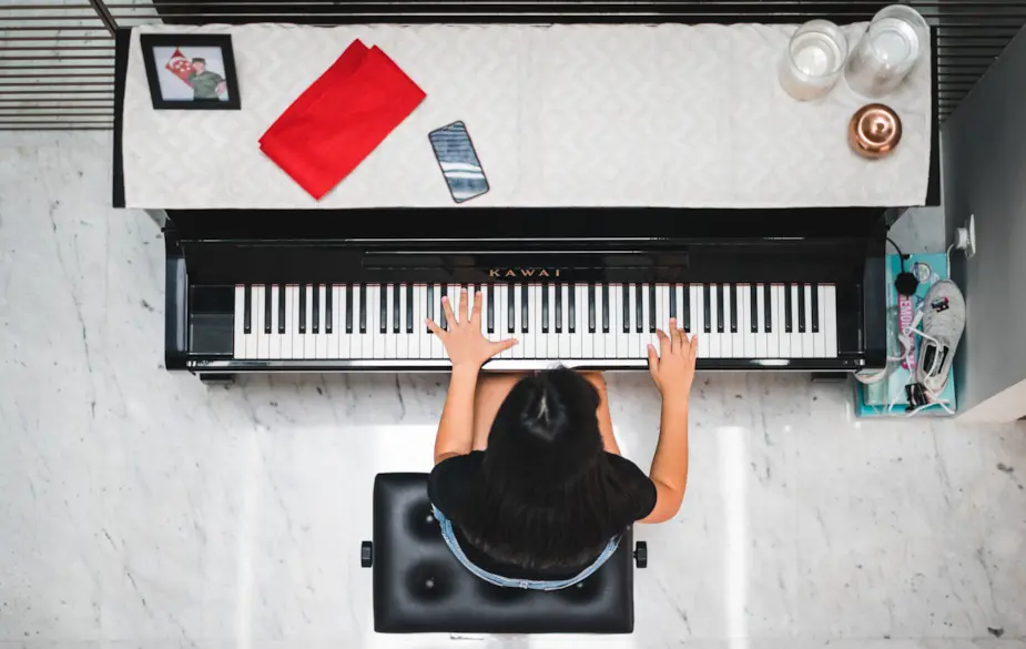 Playing piano from above Playing piano from above